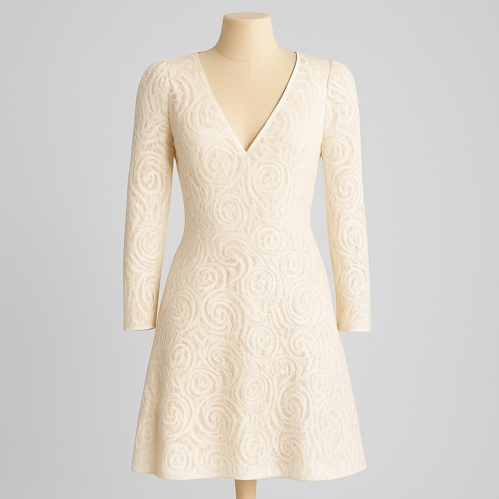 Free People Cream Lace Midi Dress with V-Neck